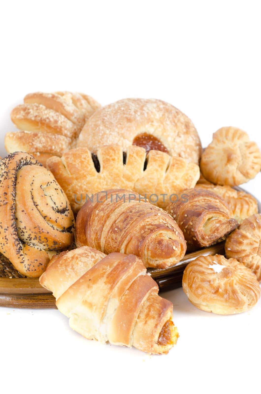 Bakery foodstuffs set on a white background