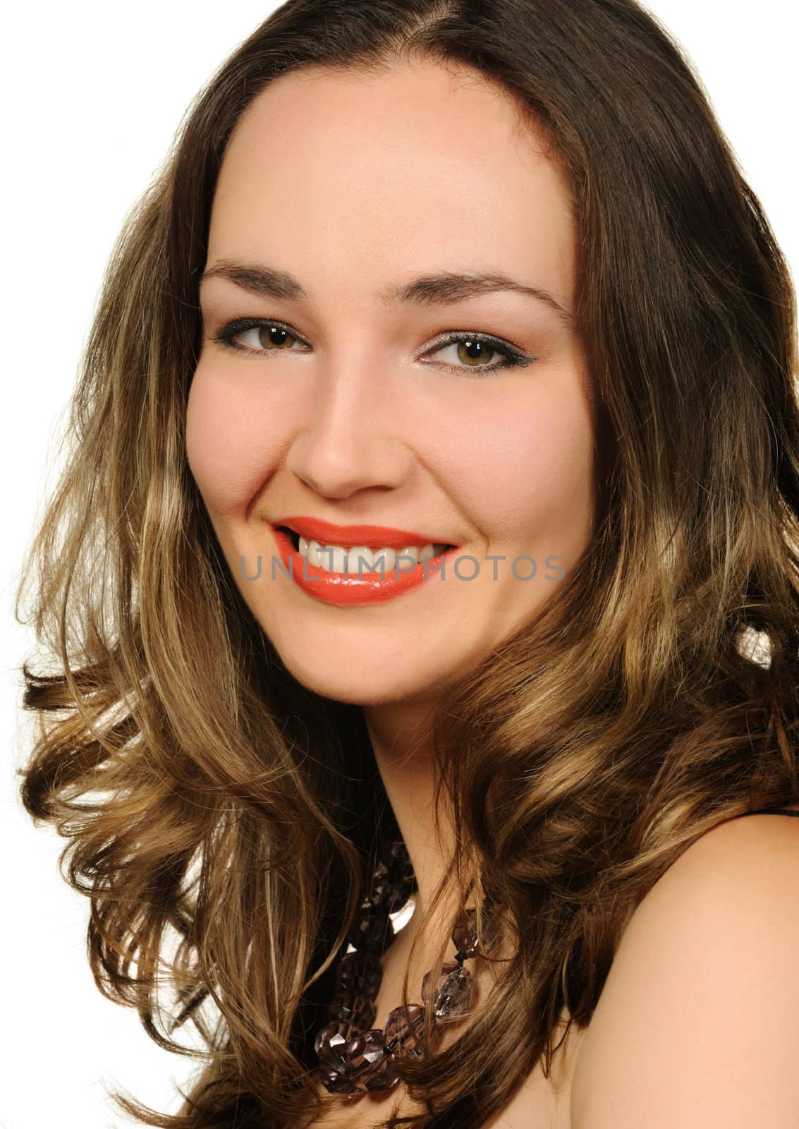 Portrait close up the attractive girl. It is isolated on a white background