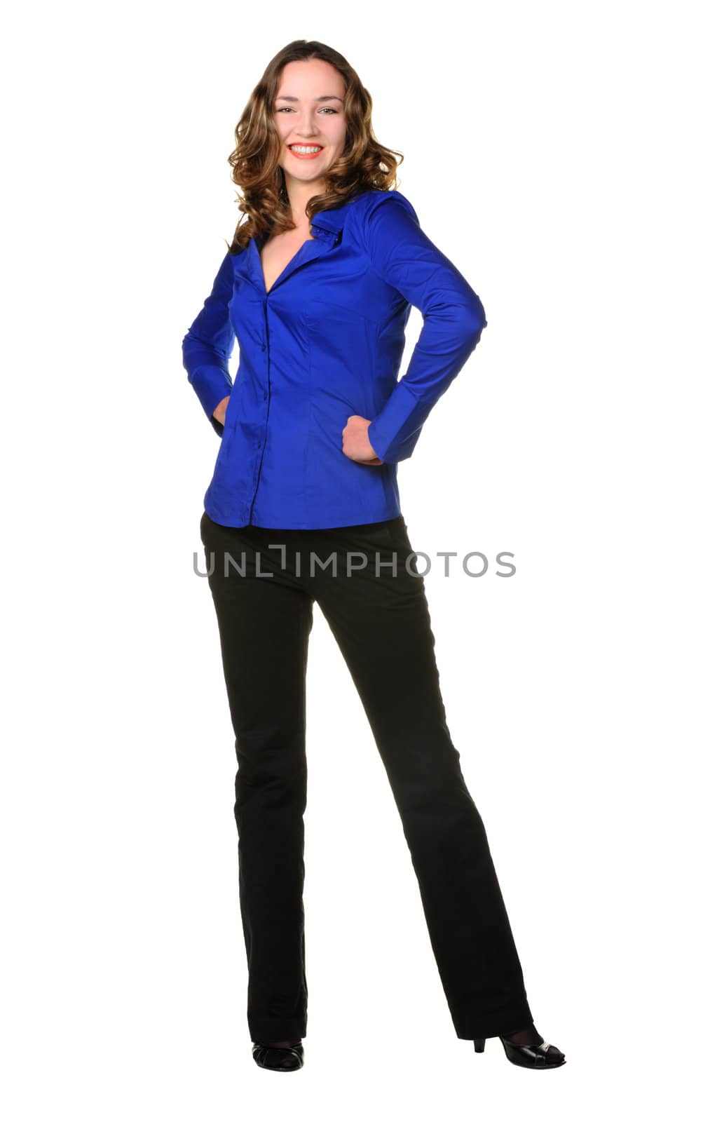 The attractive girl in trousers and dark blue shirt by galdzer