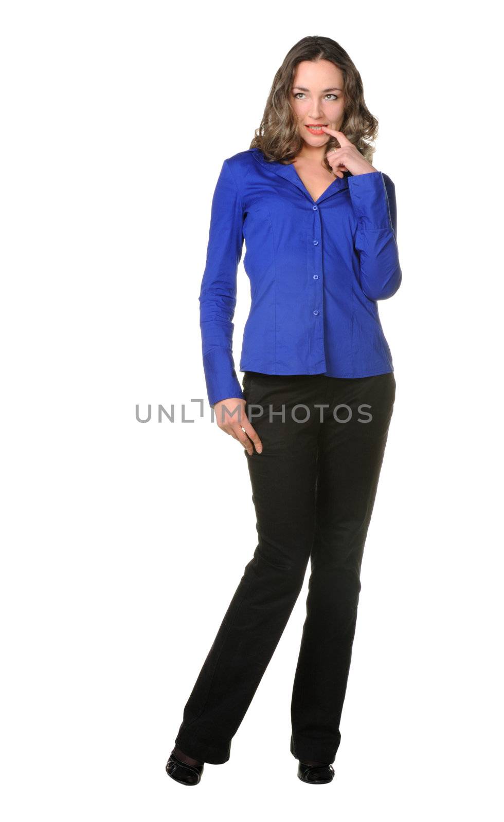 The attractive girl in trousers and dark blue shirt by galdzer