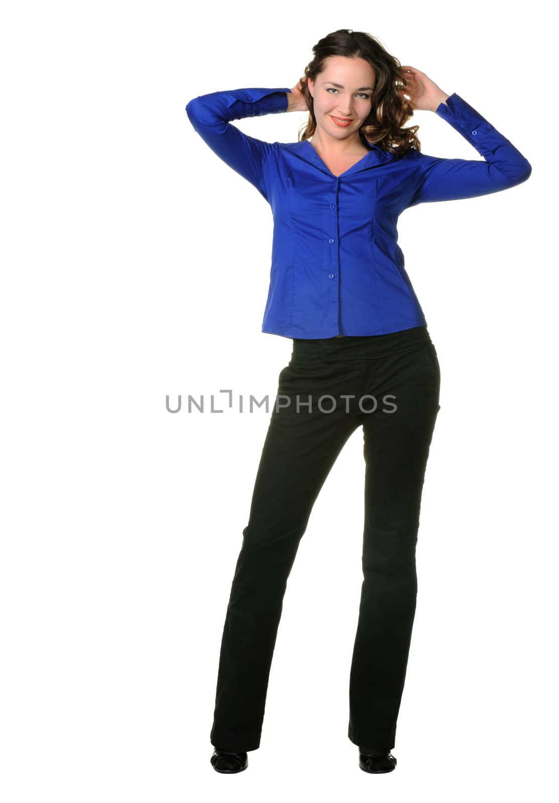 The attractive girl in trousers and dark blue shirt by galdzer