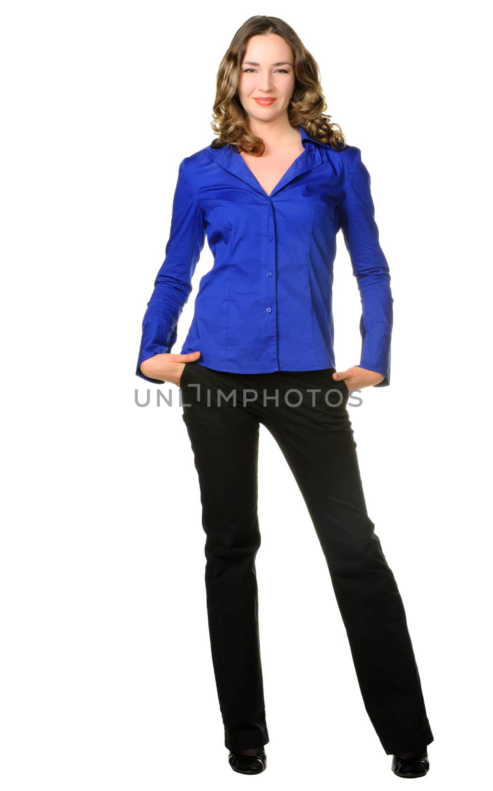 The attractive girl in trousers and dark blue shirt by galdzer