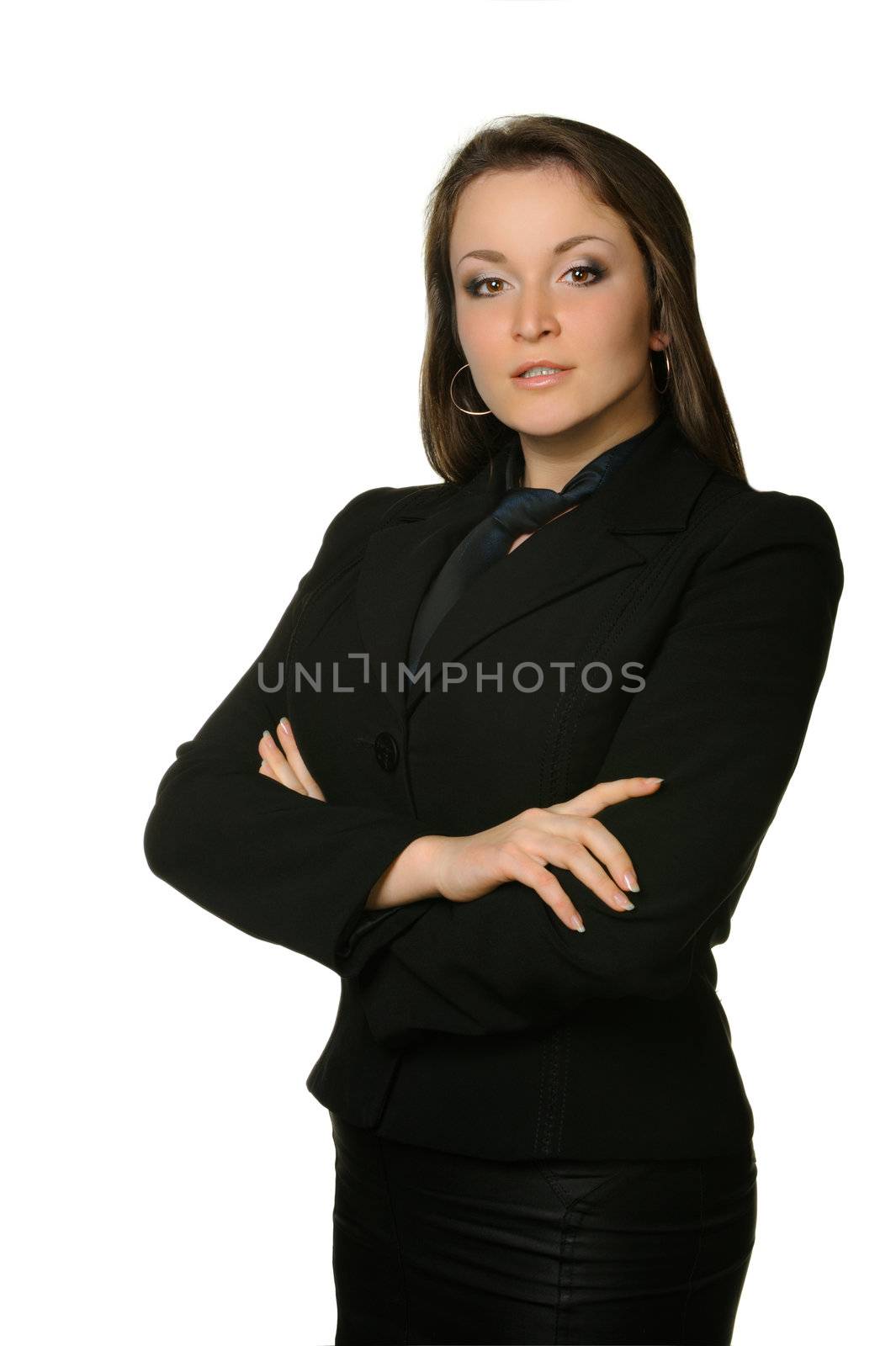 The woman the chief. A portrait of the young girl in a business suit.