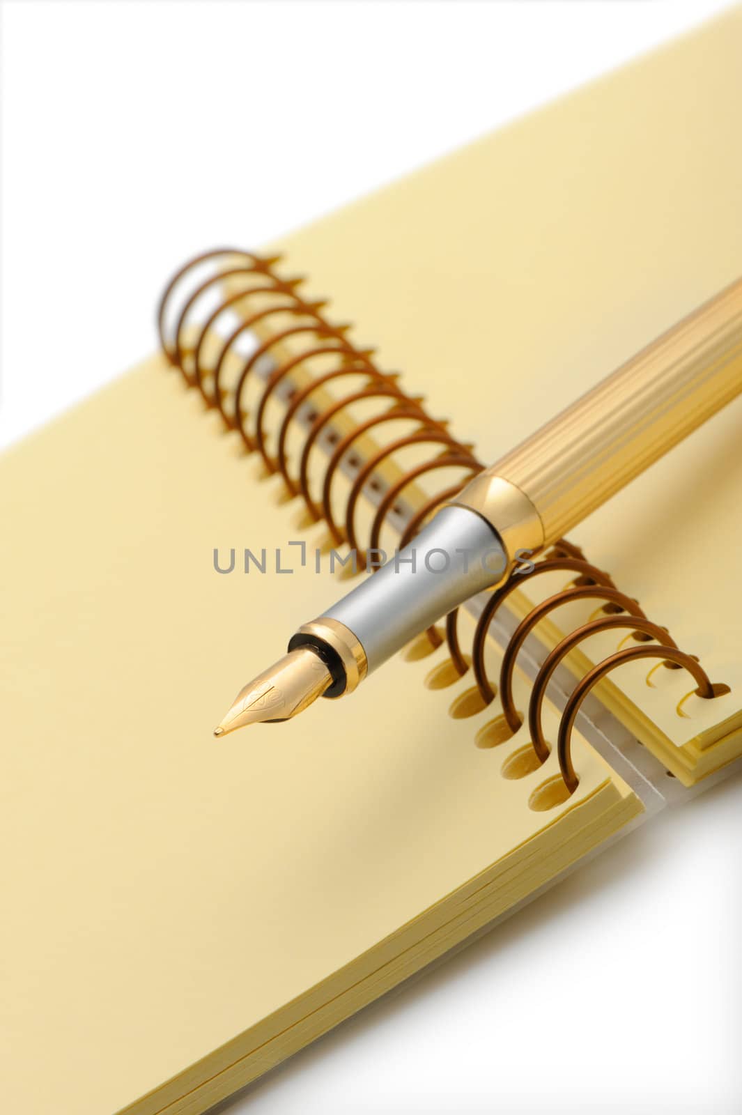 Fountain pen on a yellow notebook by galdzer