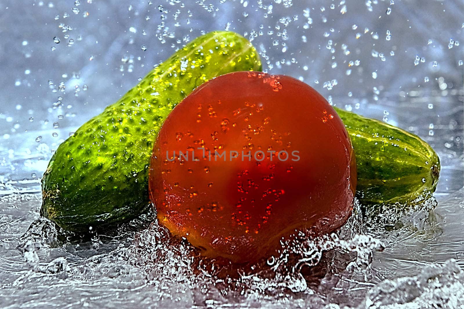 Fresh vegetables on water surfaces