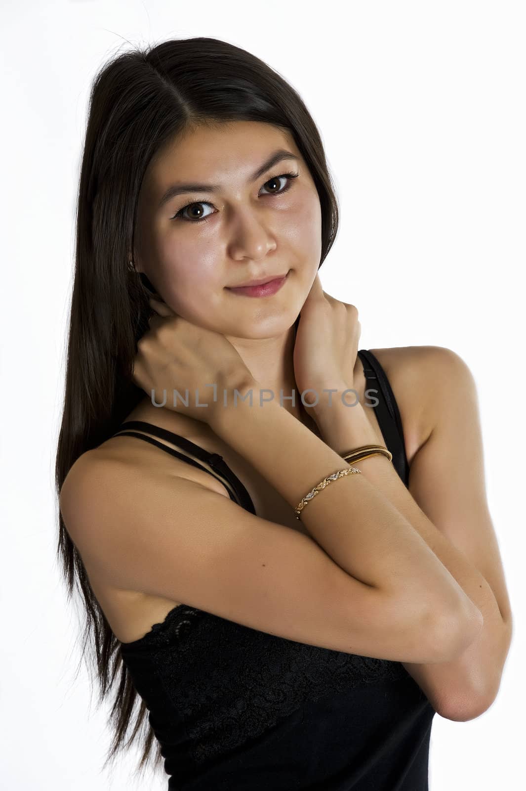 Portrait of the Asian model on a white background