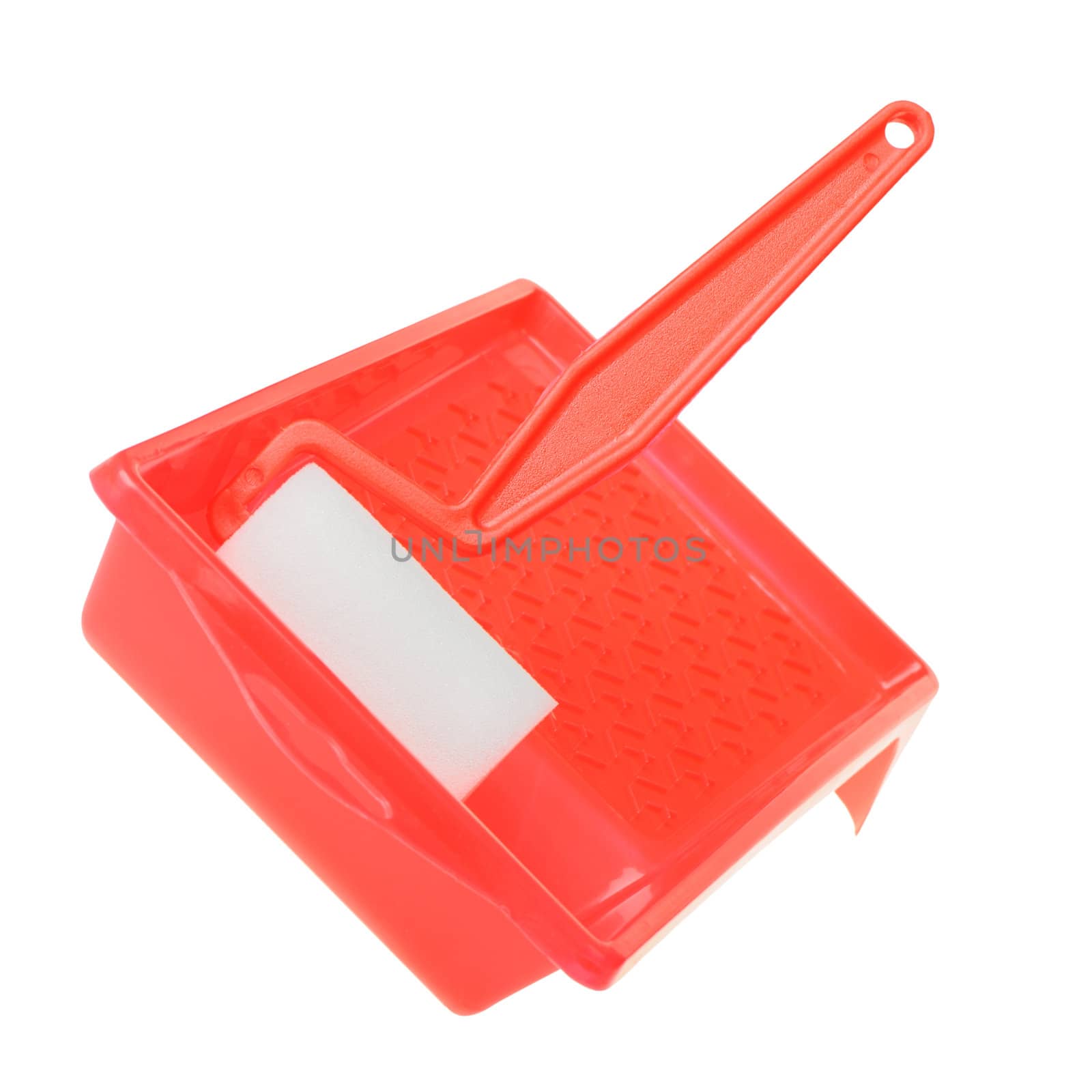 Roller for painting works. It is isolated on a white background