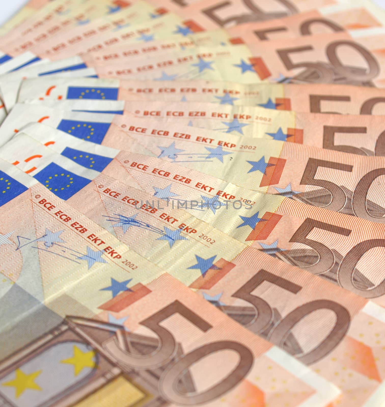 Range of 50 Euro banknotes useful as a background
