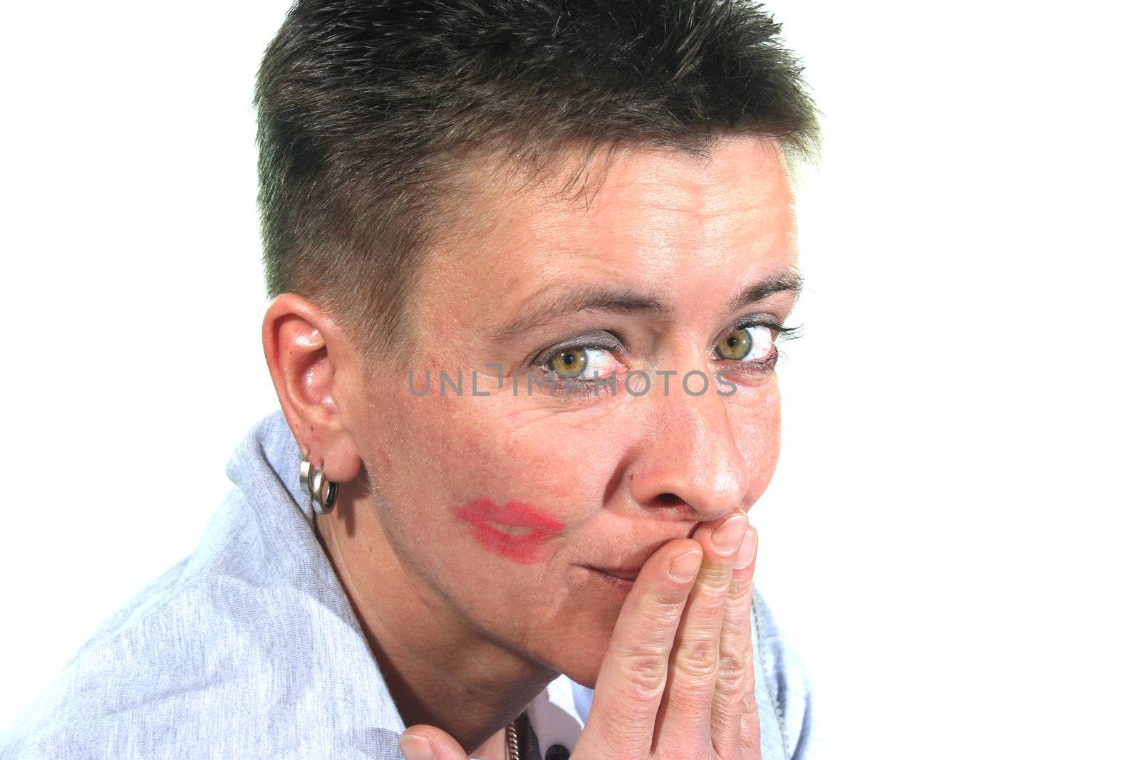a Woman embarrassed after a kiss by discovery