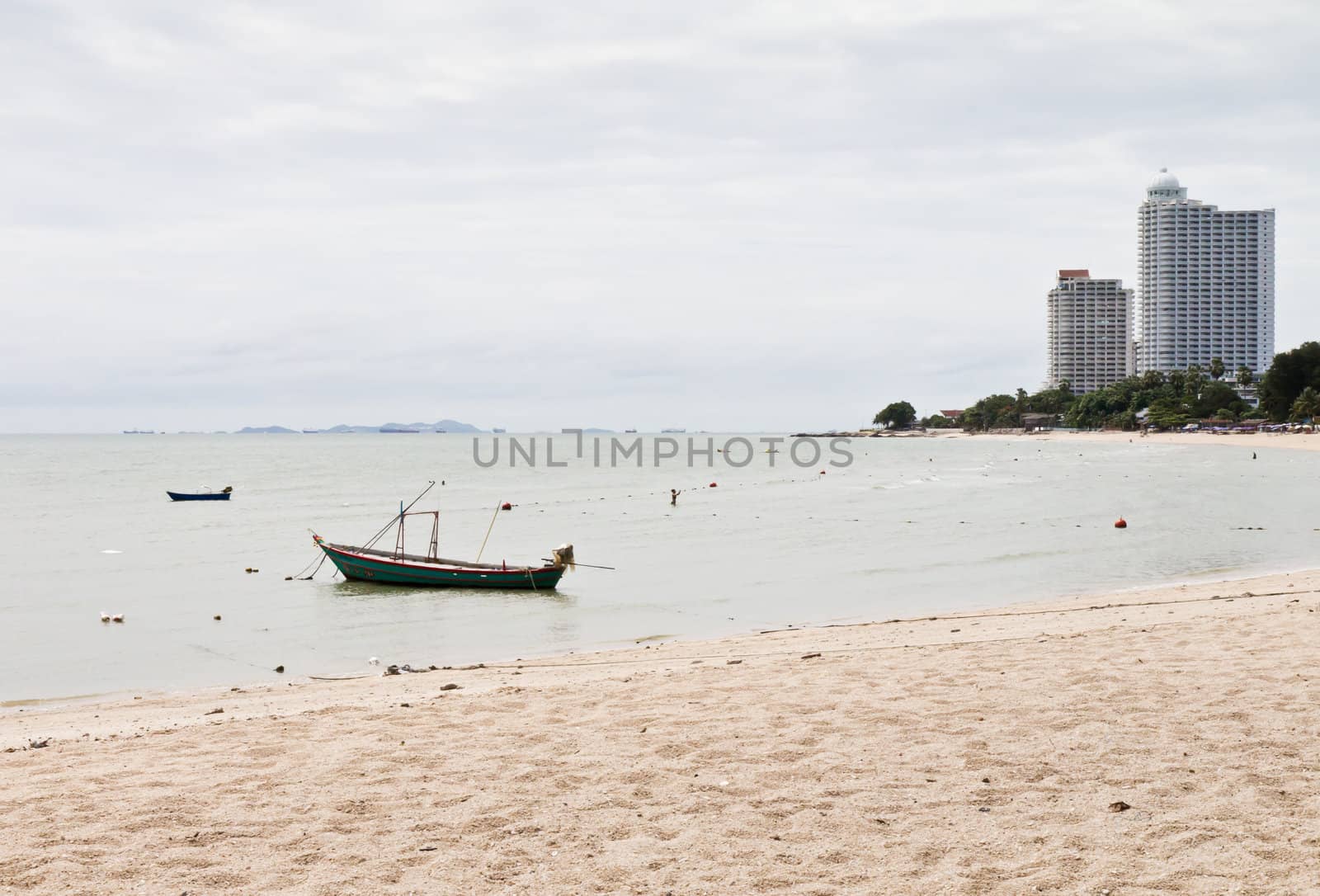 Small fishing boats used to catch fish. The eastern part of Thailand.