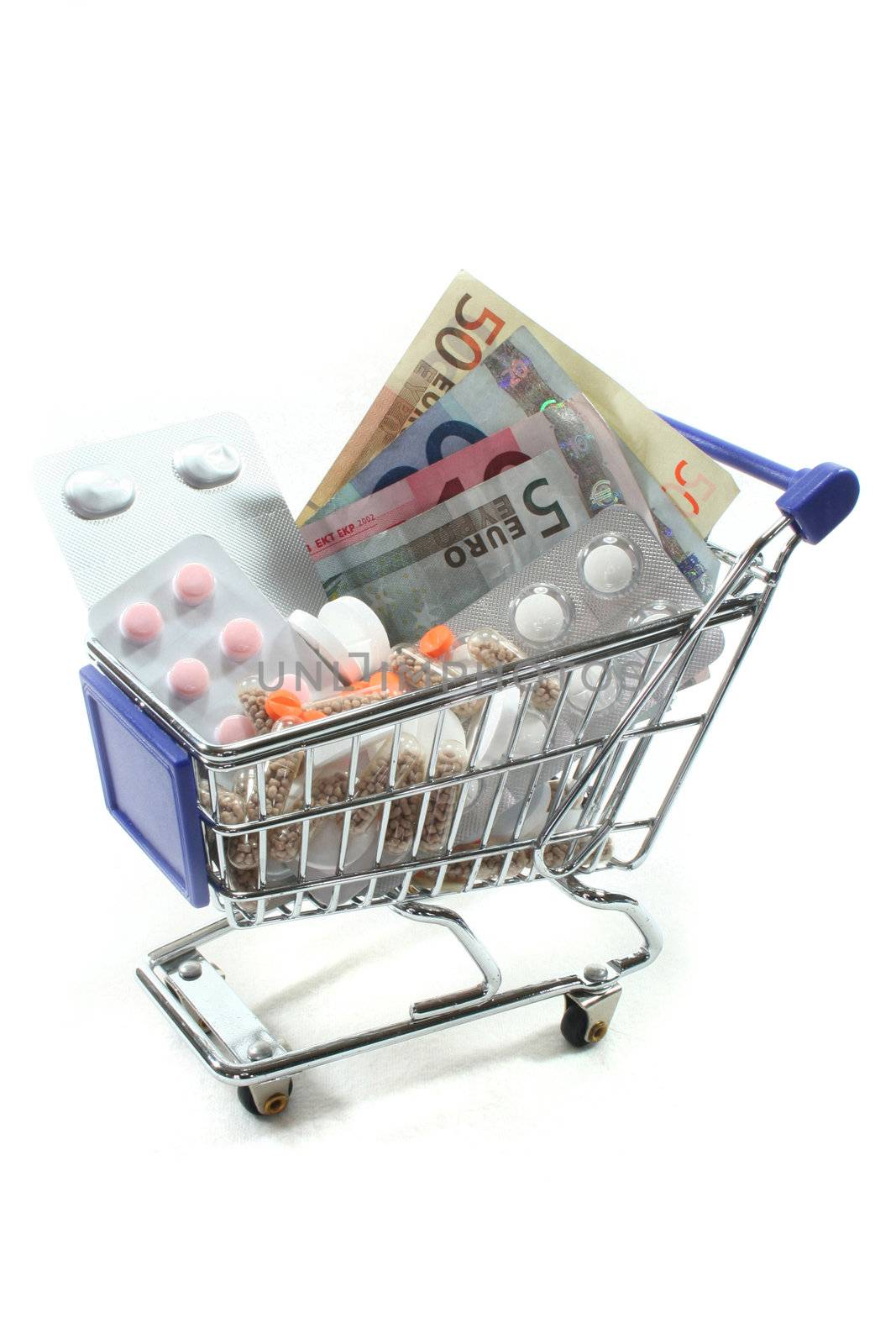 Shopping Cart with tablets and euro notes