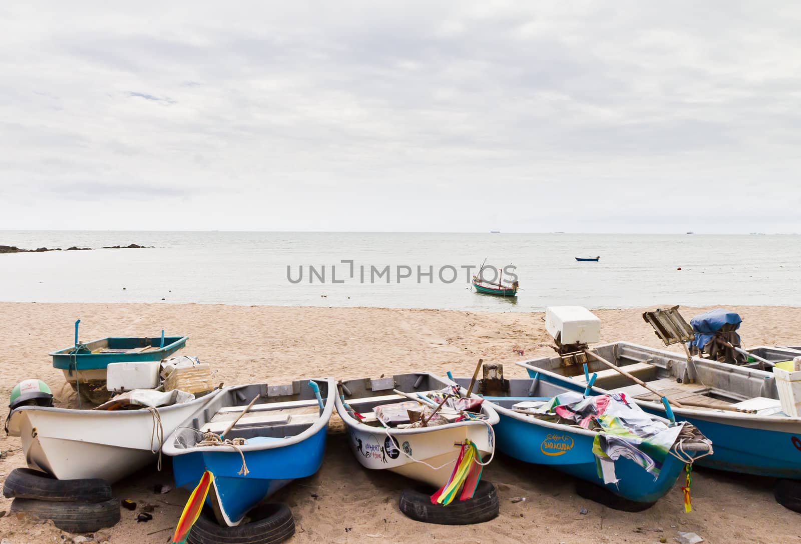 Small fishing boats used to catch fish. The eastern part of Thailand.