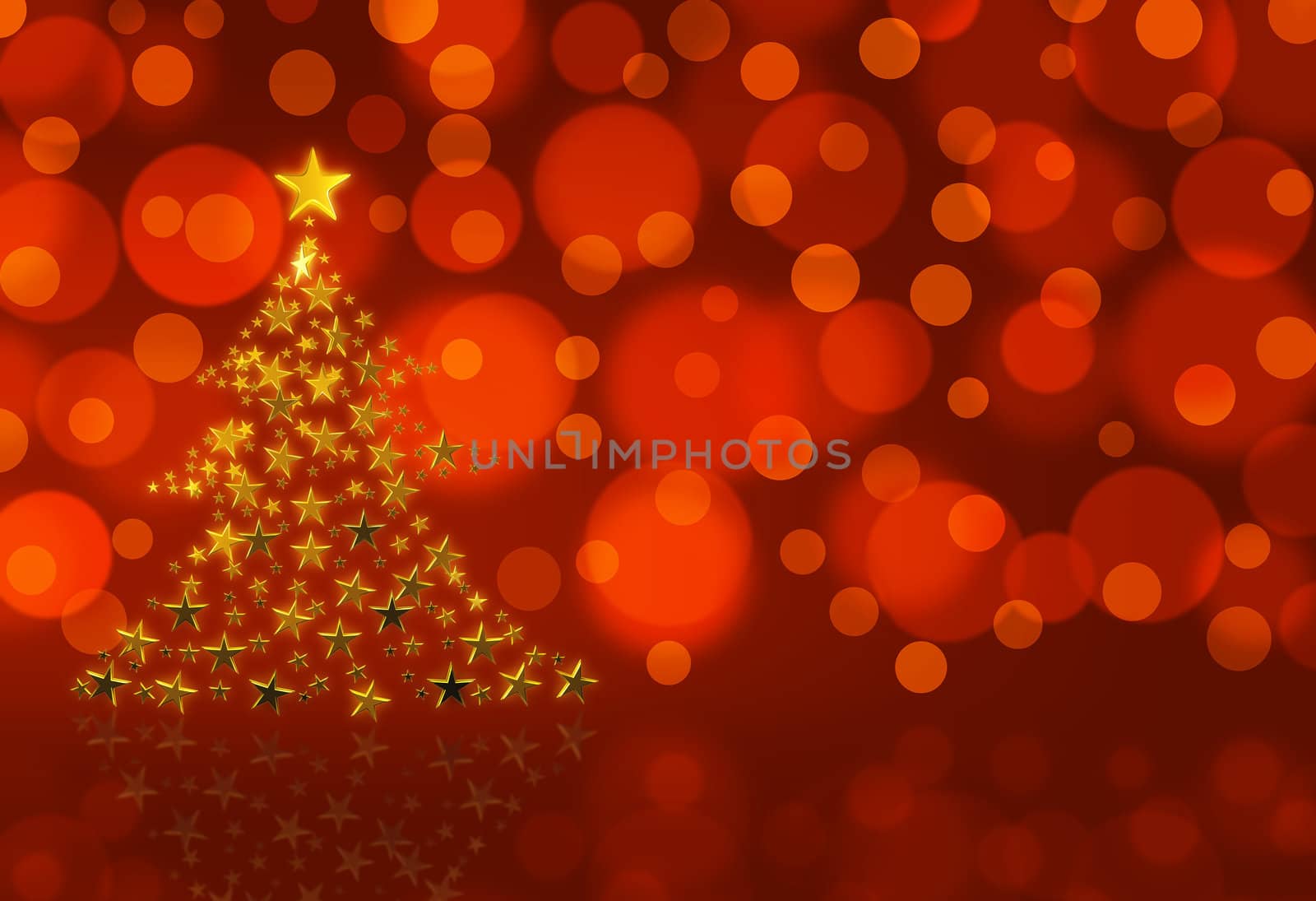 Christmas Tree on red with bokeh