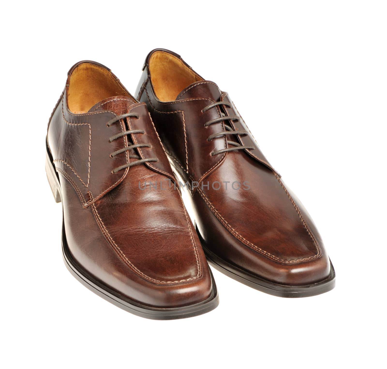 Pair a shoe a brown leather. Man's shoes isolated on a white background