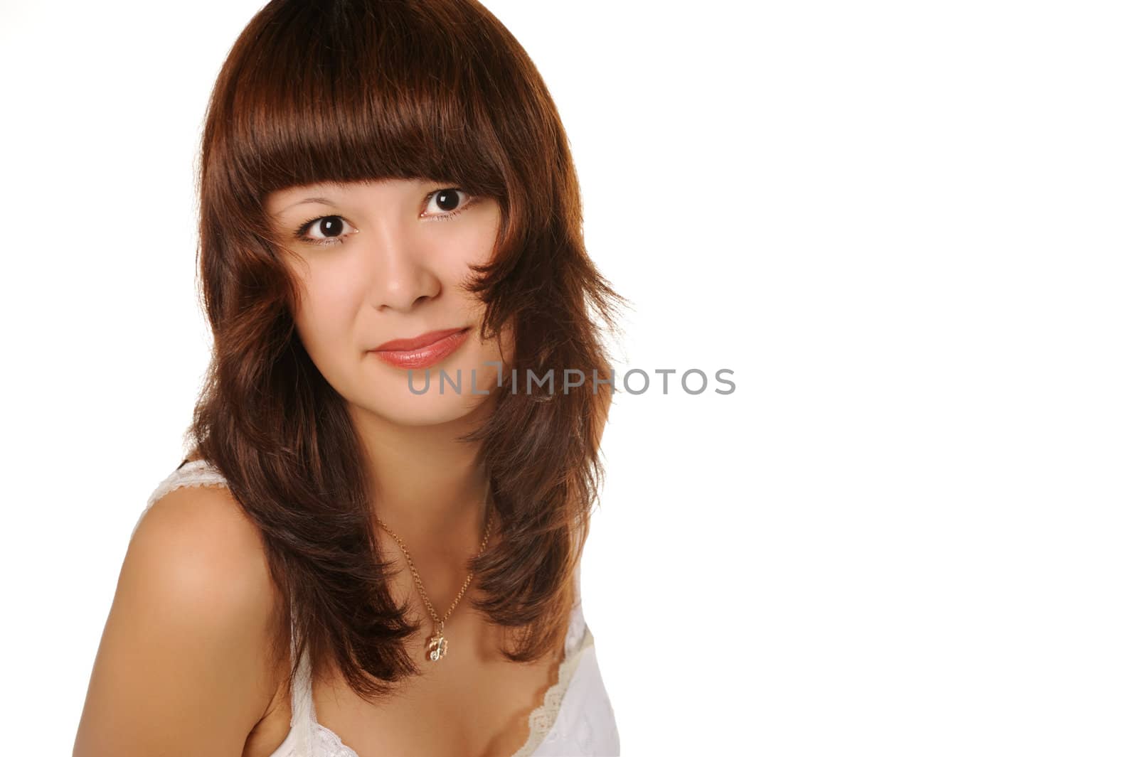 The beautiful girl on a white background. The Asian nationality