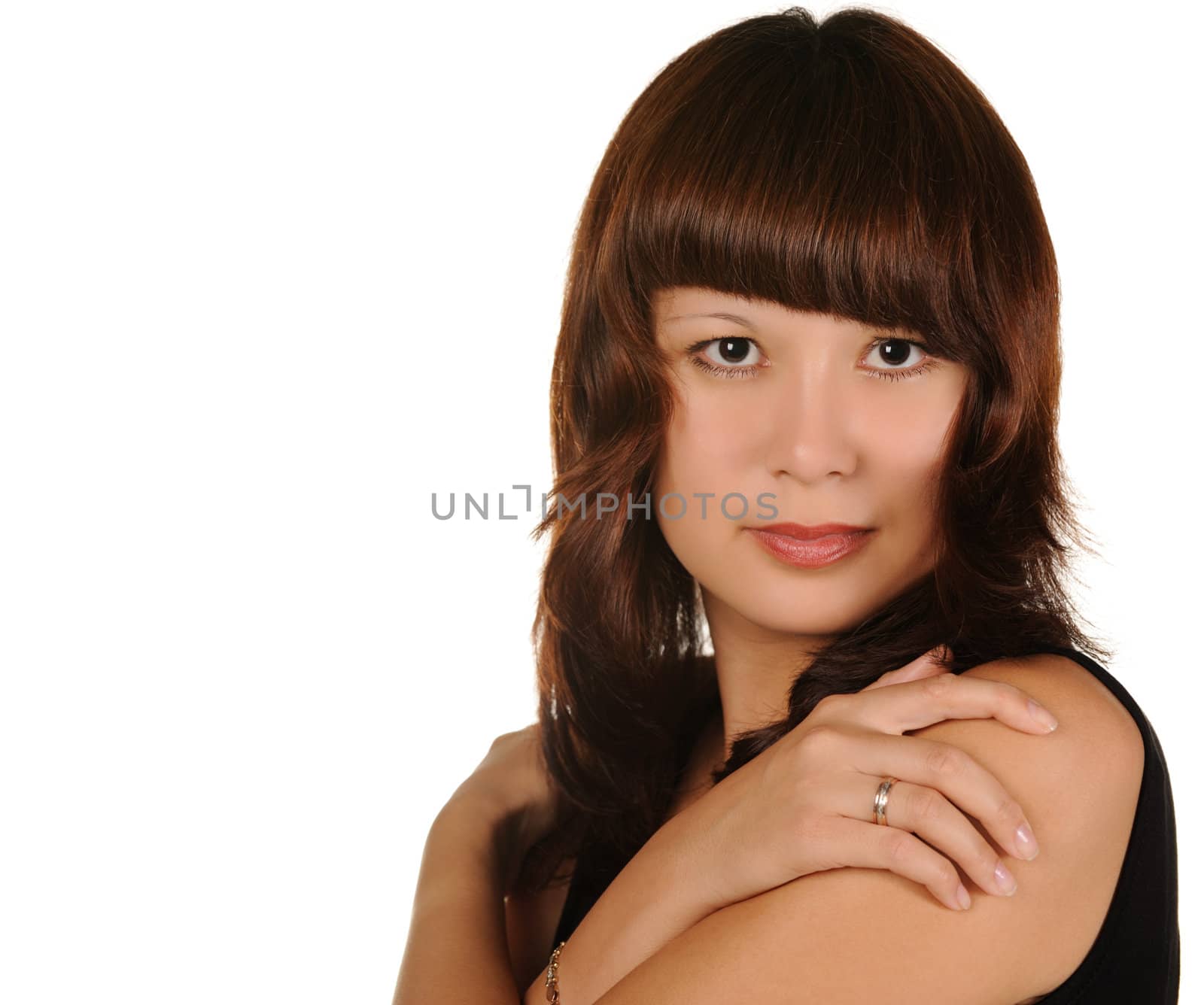 The beautiful girl on a white background. The Asian nationality