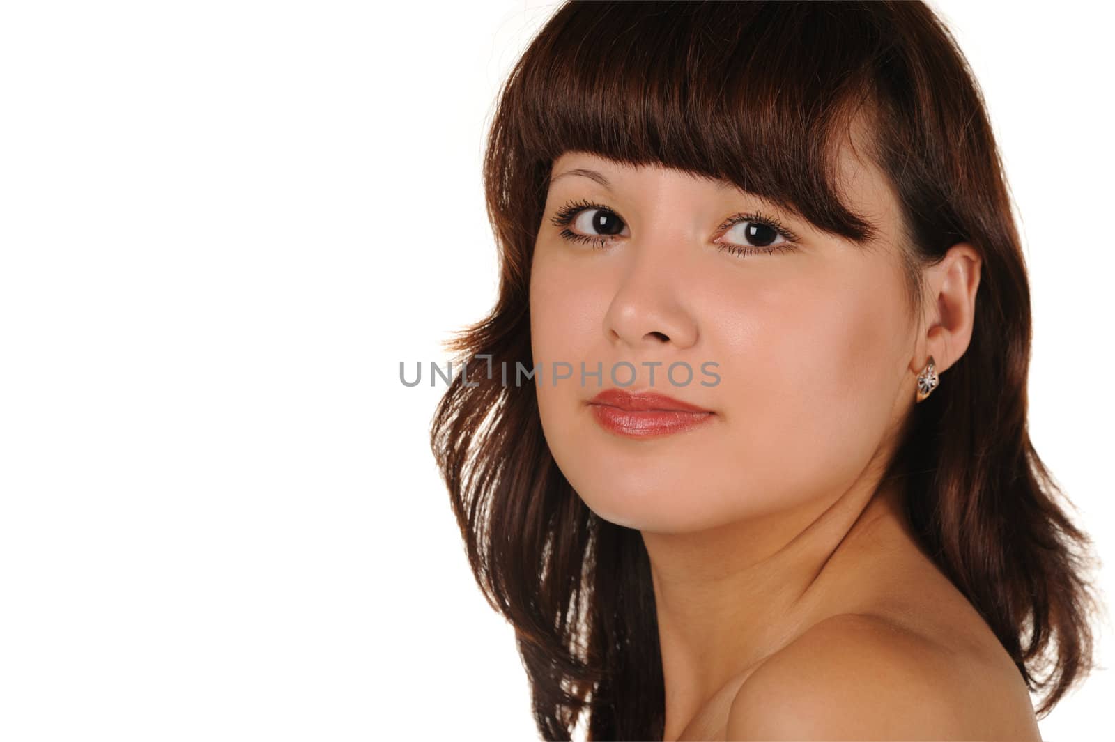 The beautiful girl on a white background. The Asian nationality