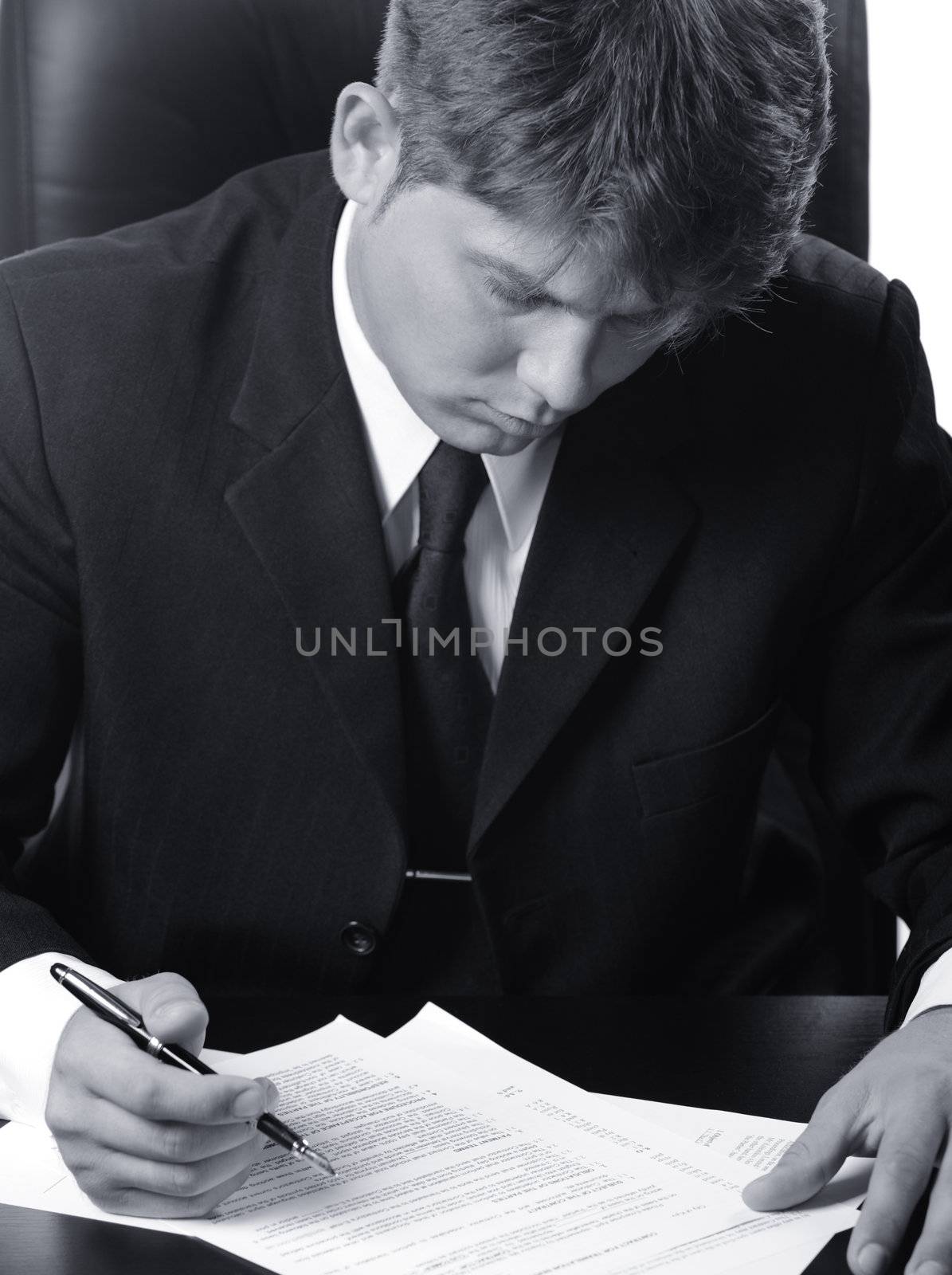 The businessman the studying contract before the signature by galdzer