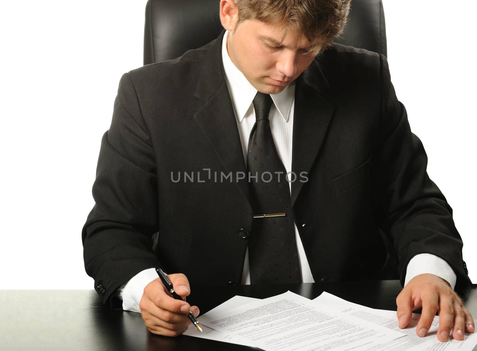 The businessman the studying contract before the signature. The man of the European nationality.