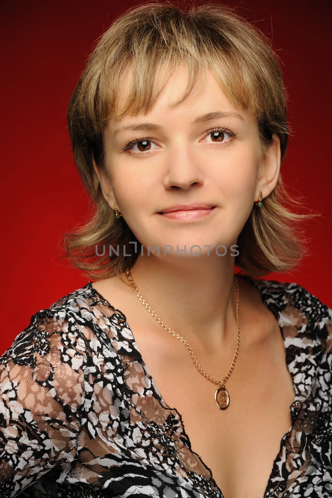 Portrait of the young girl on a red background by galdzer