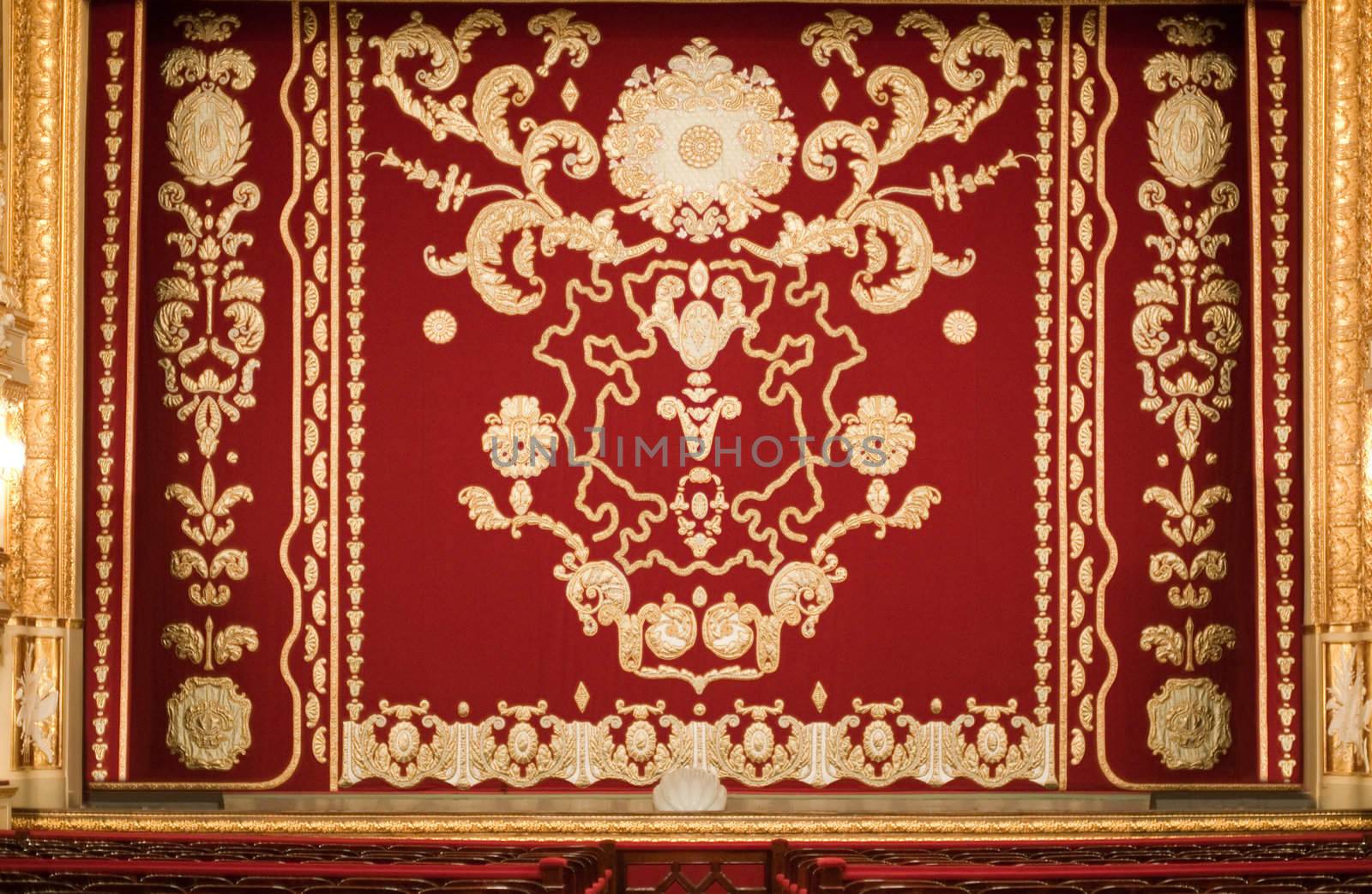 Curtain. An interior of opera theatre. Odessa, Ukraine