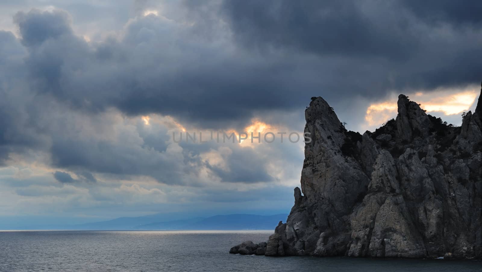 The night sea. The sea photographed at a dawn with long endurance. Crimea, Ukraine