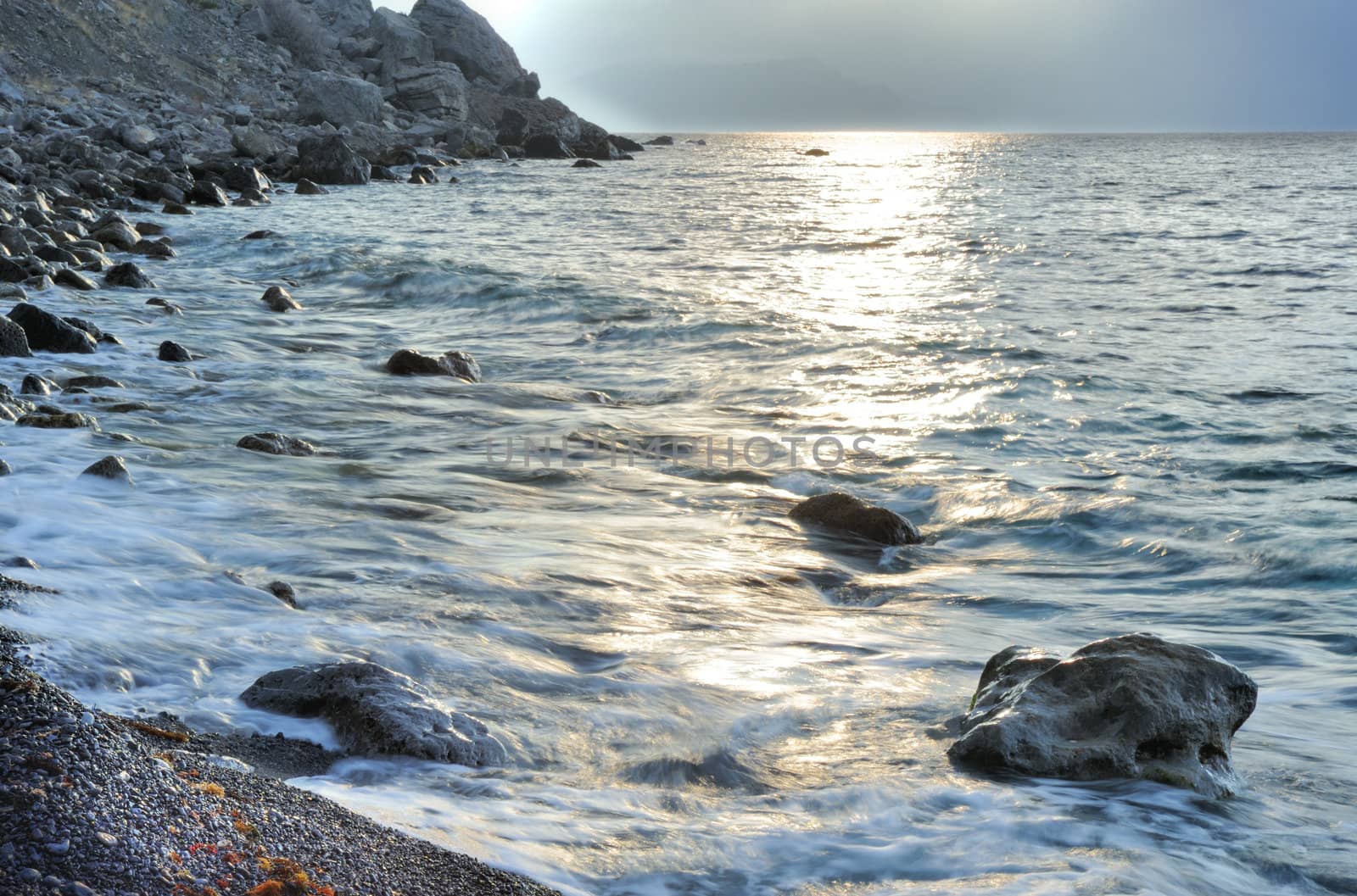 The night sea. The sea photographed at a dawn with long endurance. Crimea, Ukraine