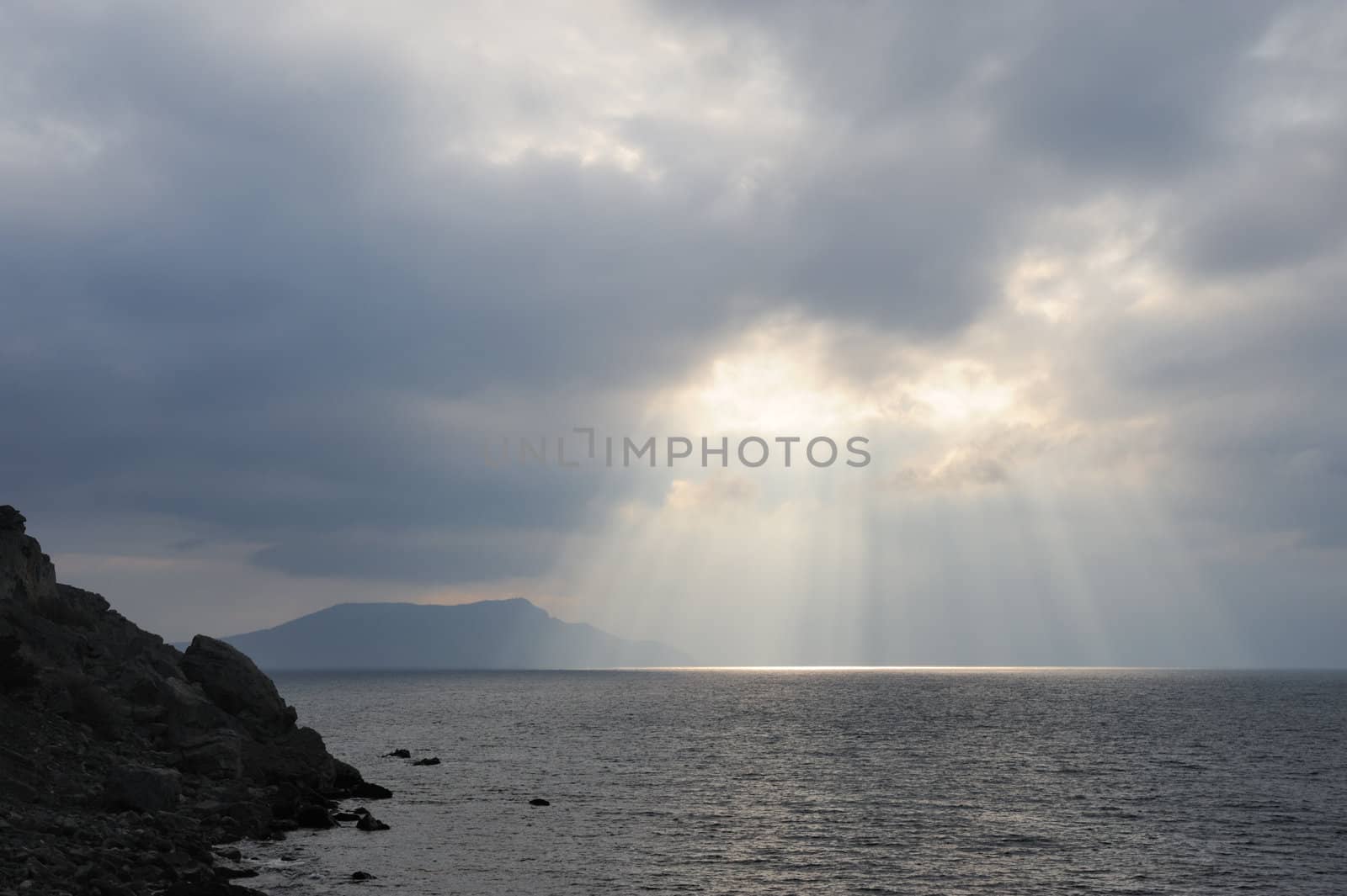 The night sea. The sea photographed at a dawn with long endurance. Crimea, Ukraine