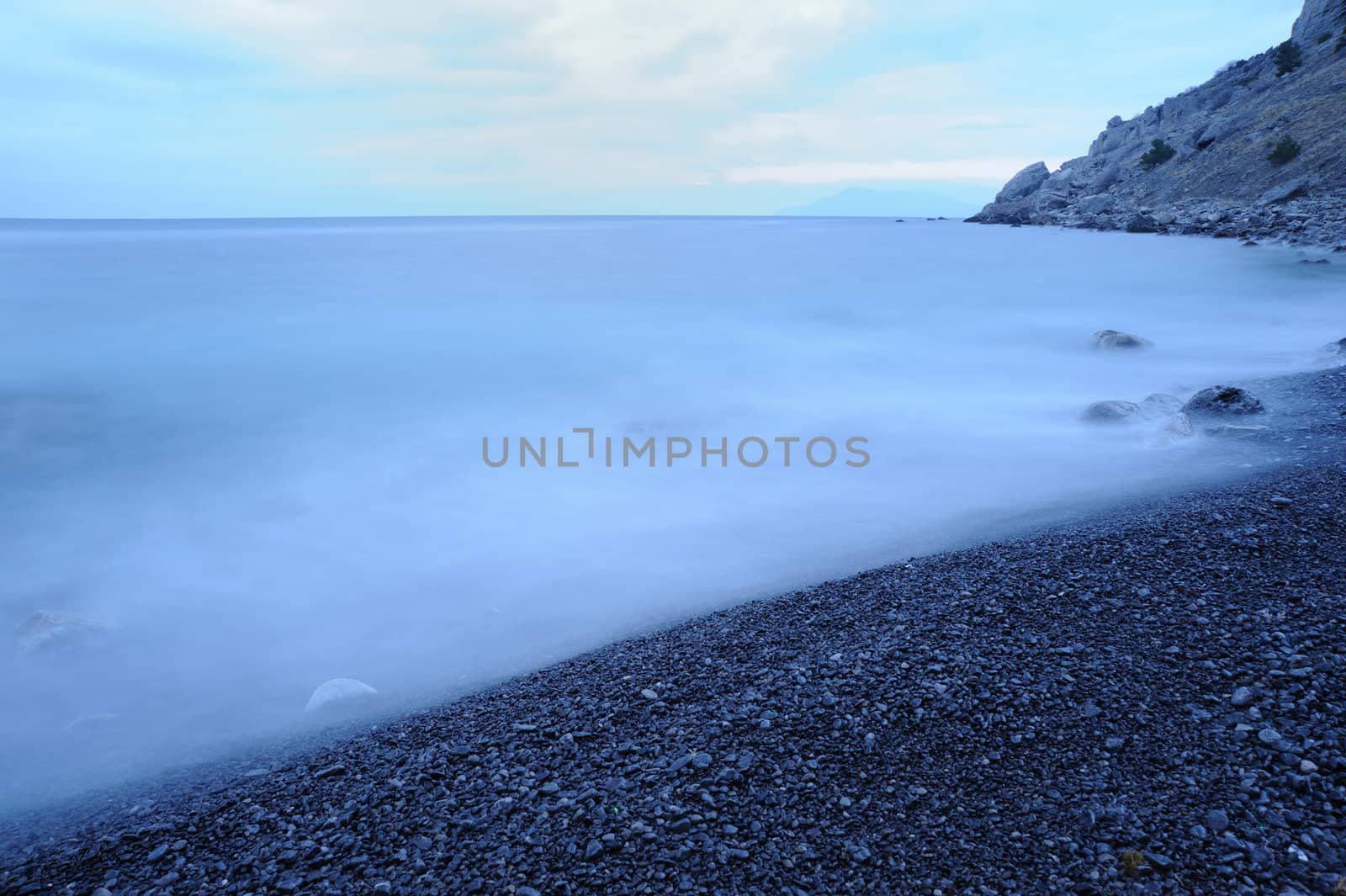 The night sea. The sea photographed at a dawn with long endurance. Crimea, Ukraine