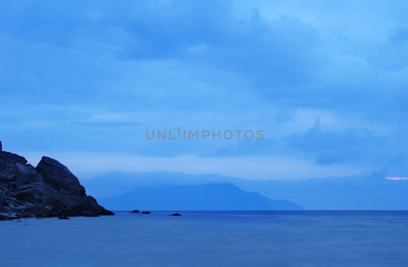 The night sea. The sea photographed at a dawn with long endurance. Crimea, Ukraine
