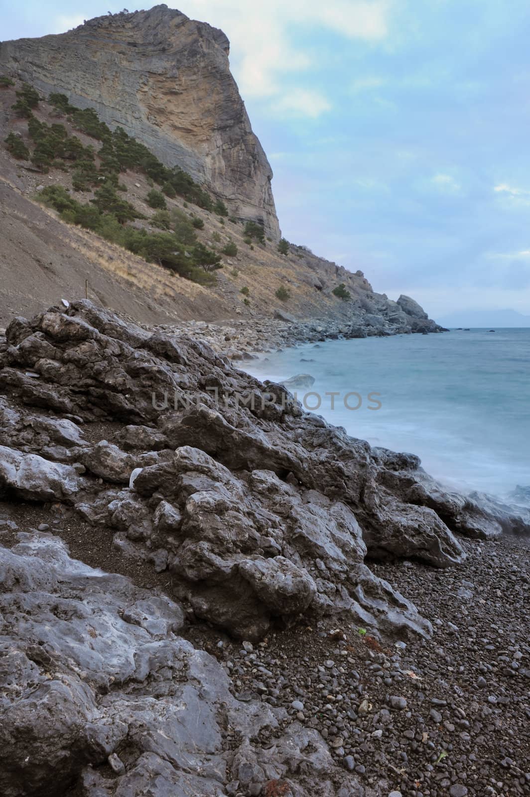 The sea and mountains.Picturesque mountains and the black sea, Crimea, Ukraine