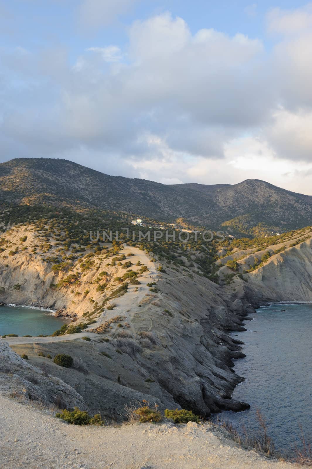 The sea and mountains.Picturesque mountains and the black sea, Crimea, Ukraine