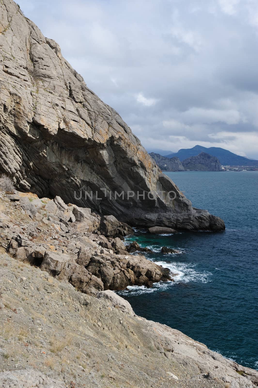 The sea and mountains.Picturesque mountains and the black sea, Crimea, Ukraine