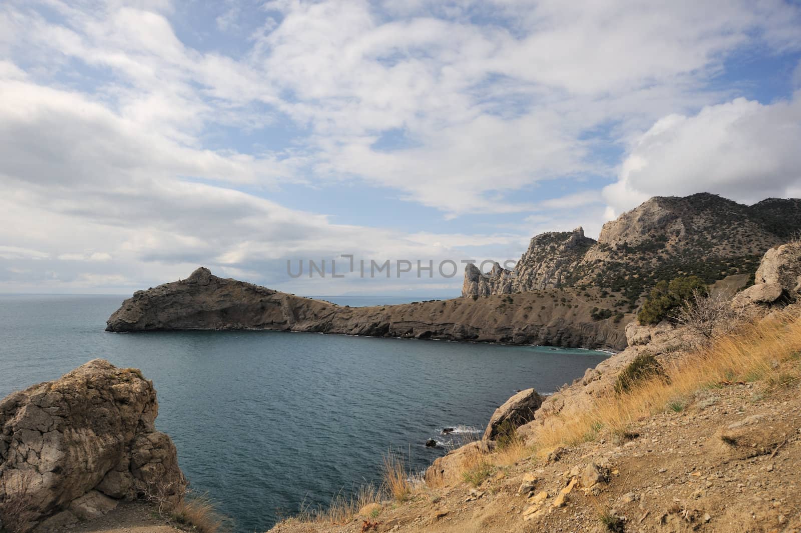 The sea and mountains.Picturesque mountains and the black sea, Crimea, Ukraine
