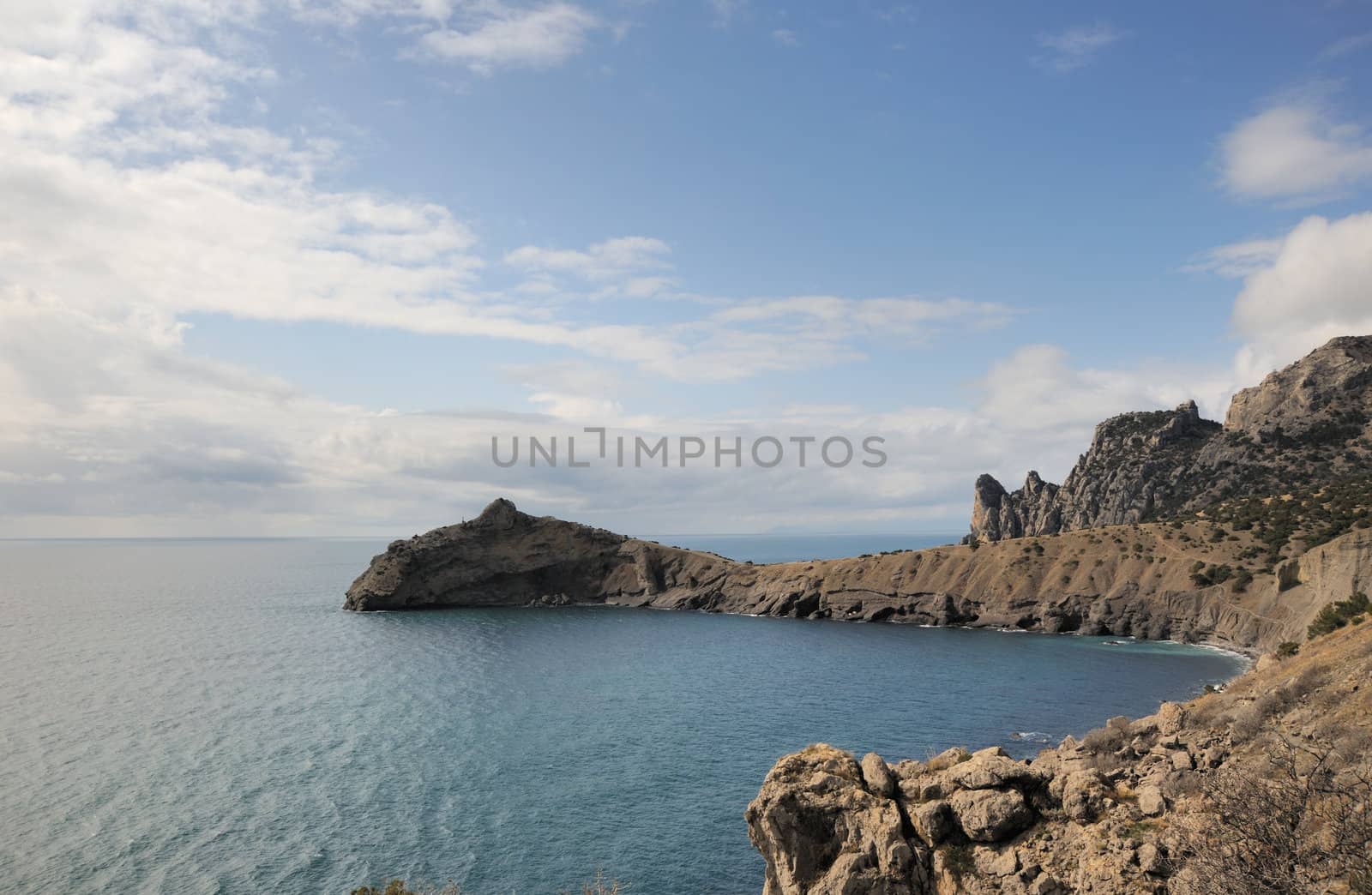 The sea and mountains.Picturesque mountains and the black sea, Crimea, Ukraine