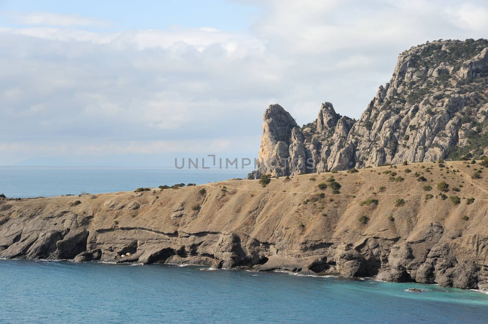 The sea and mountains.Picturesque mountains and the black sea, Crimea, Ukraine