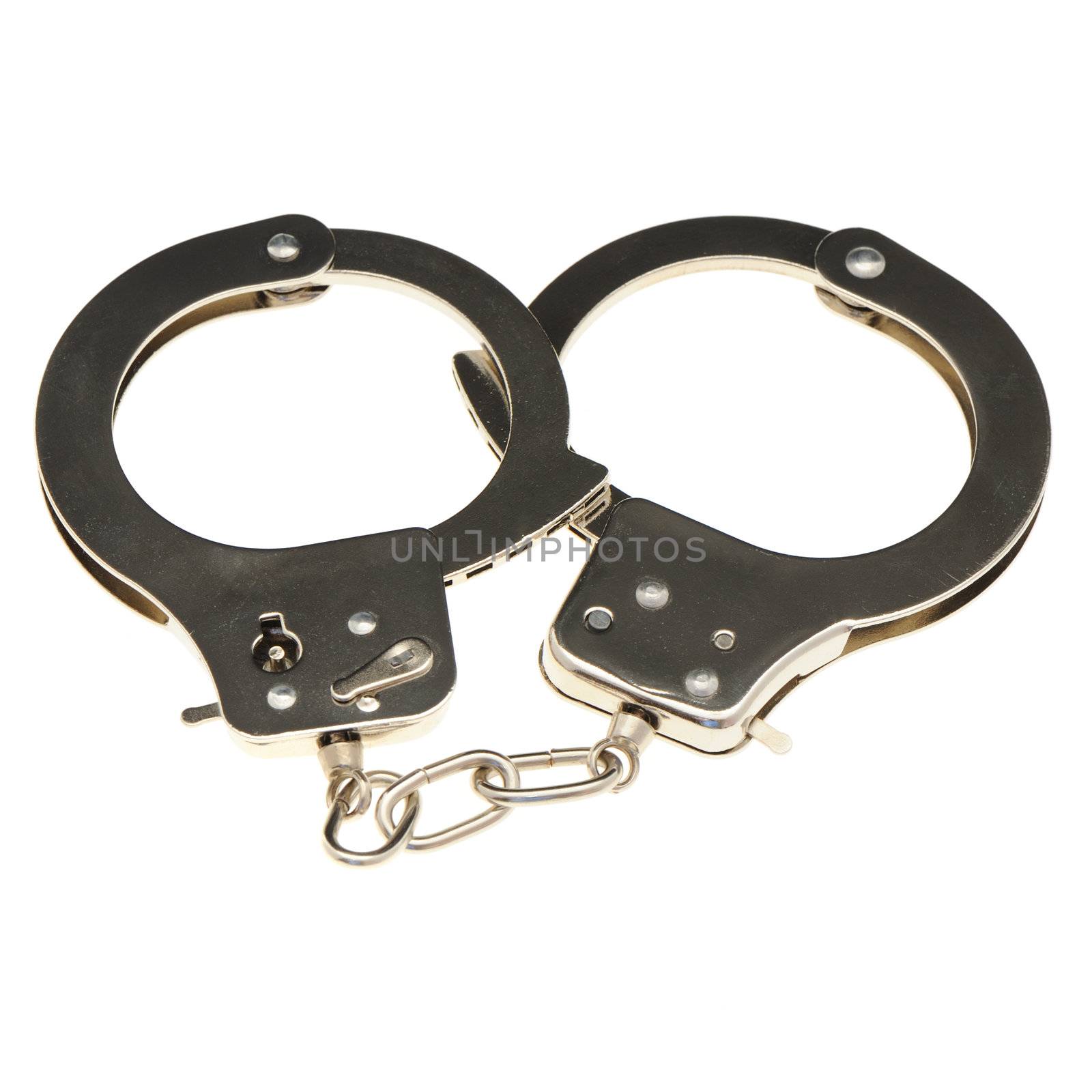 Handcuffs. Iron handcuffs isolated on a white background