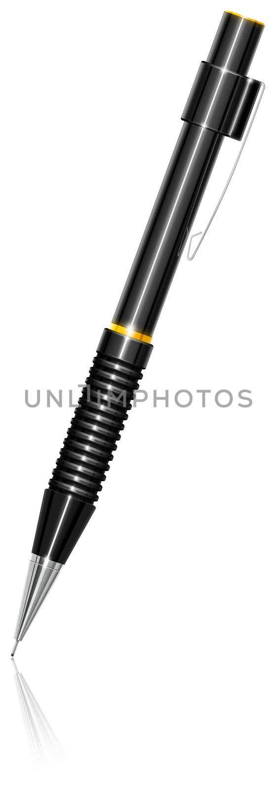 Illustration of black propelling pencil with reflection