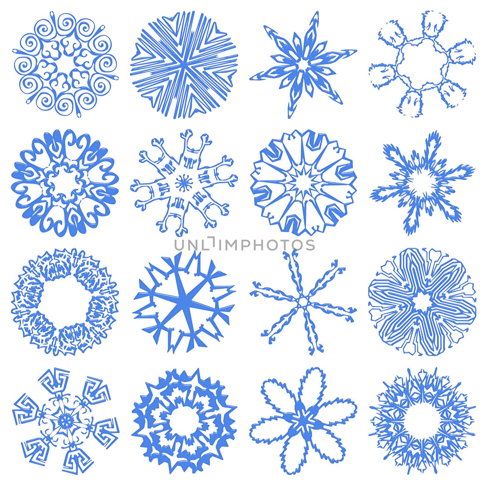 Glass set of simulated snowflakes (16 pieces) - on a black background