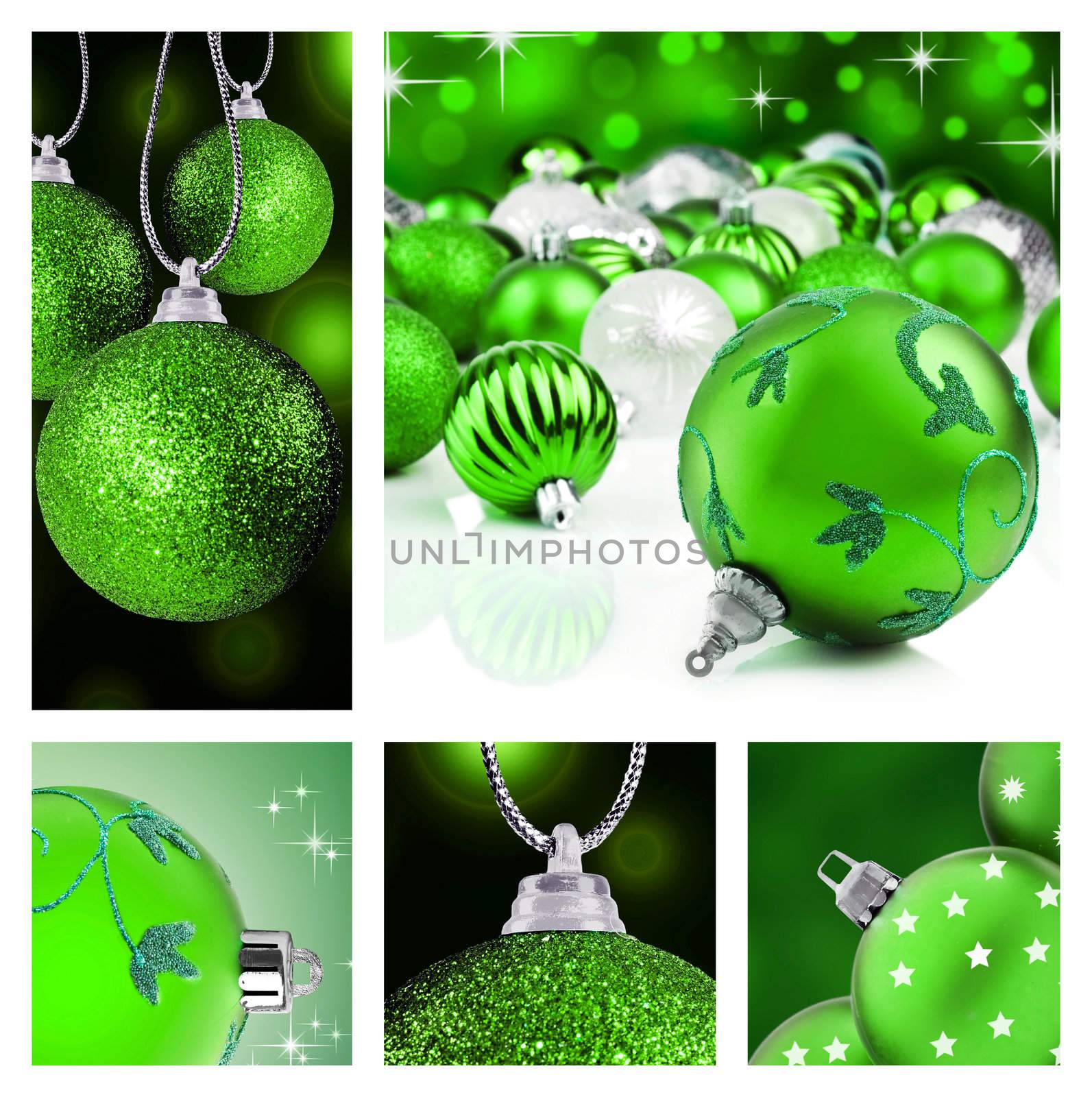 Collage of green christmas decorations