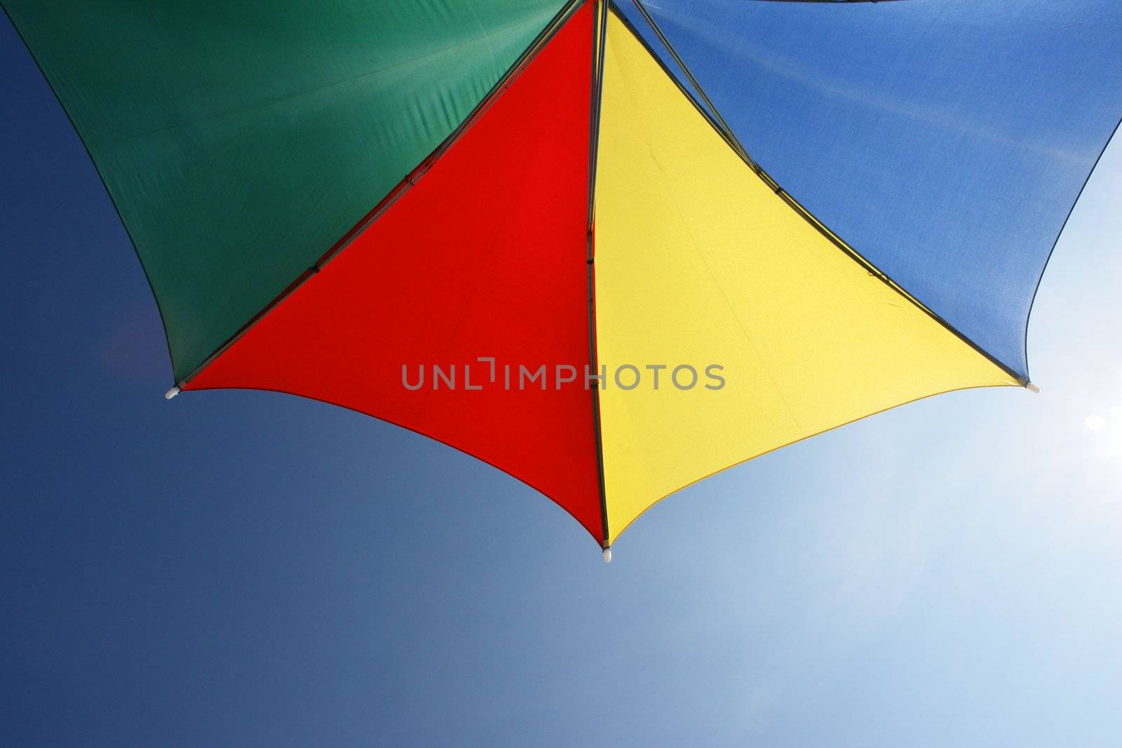 colorful parasol at the ocean on a sunny day