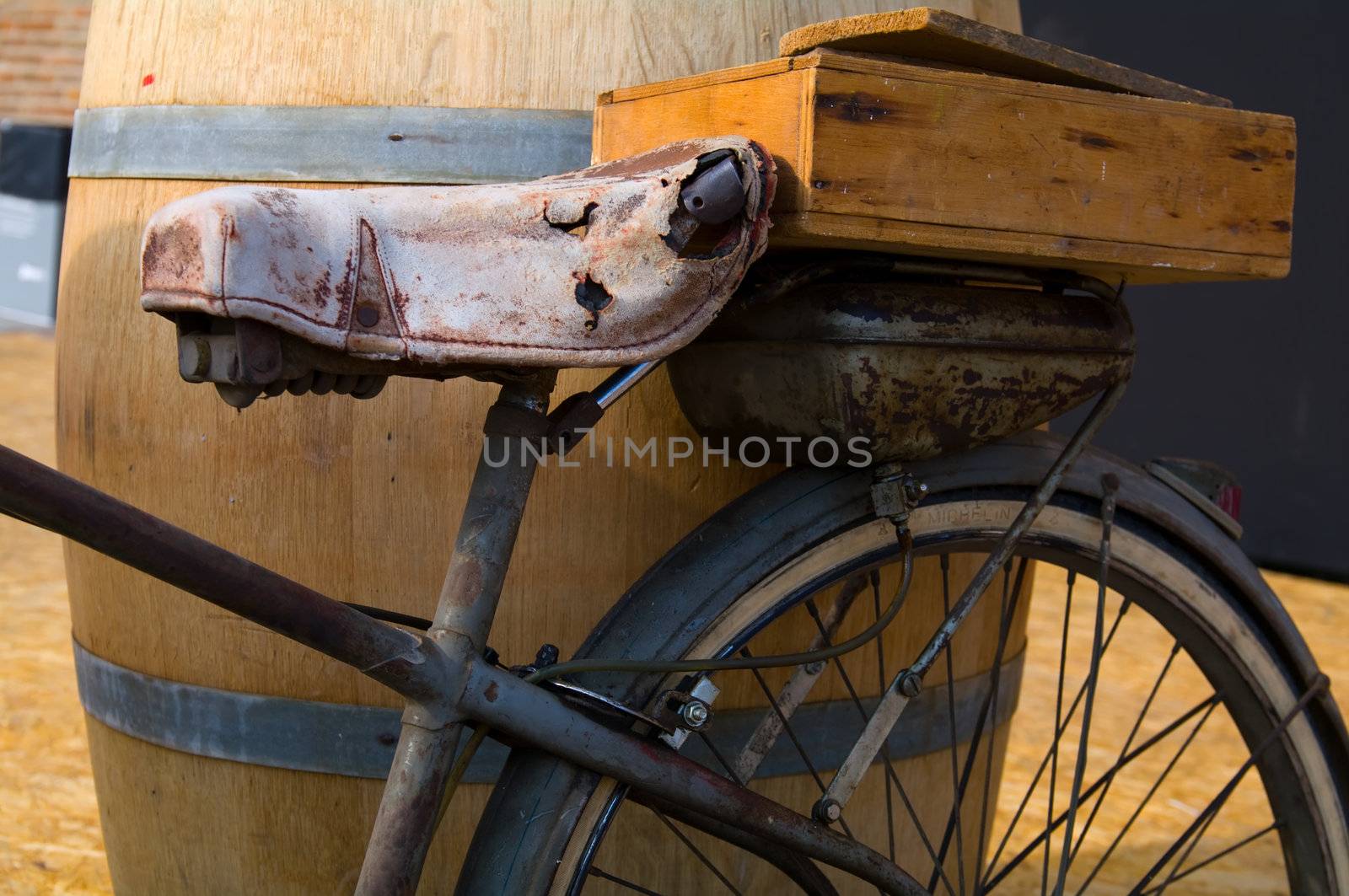 Old moped with a wooden box back