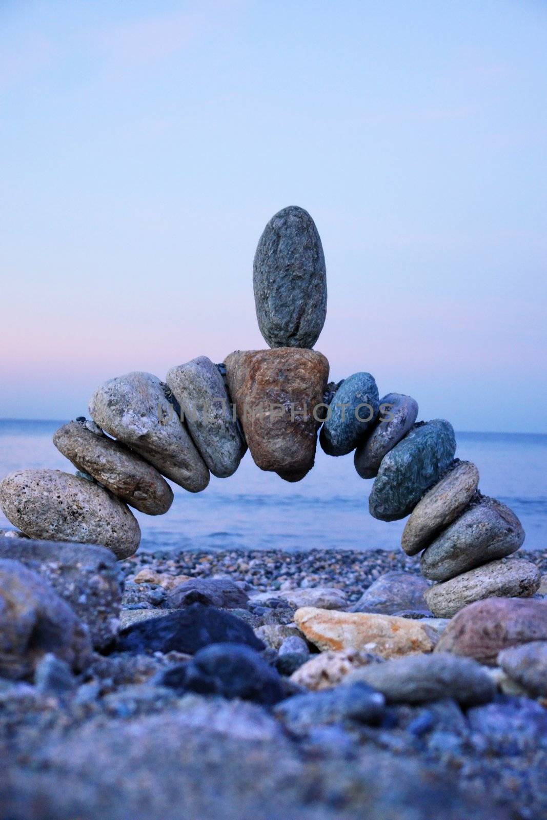 close-up of a handmade stonebridge against sky