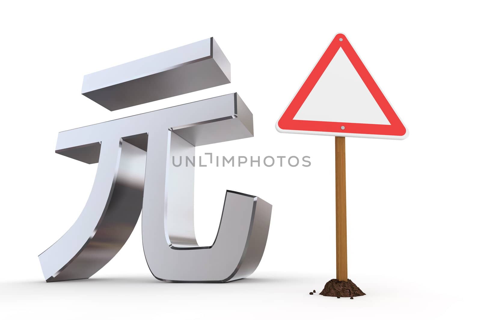 Renminbi Yuan with Triangular Warning Sign by PixBox