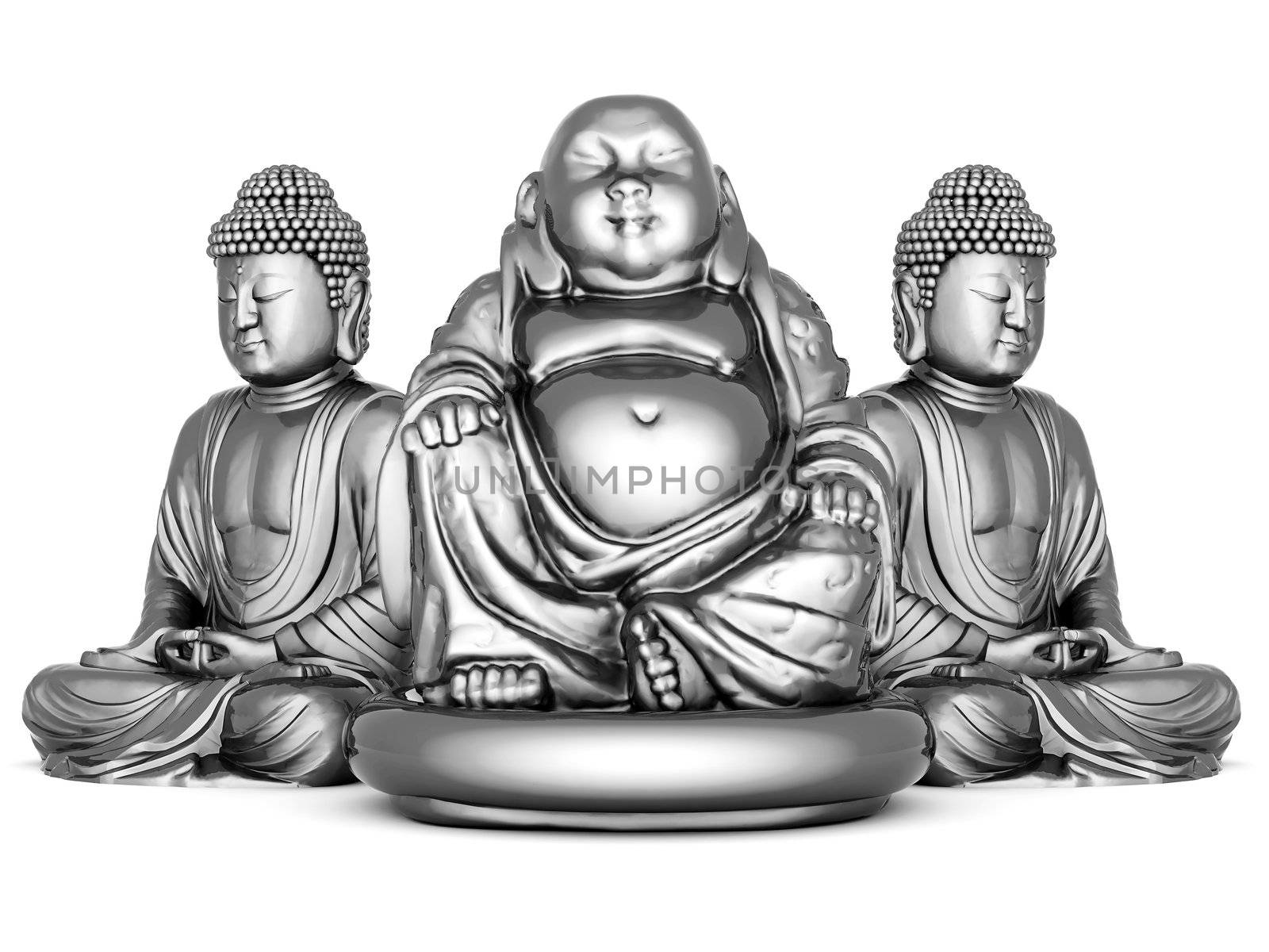 image of a silver statue of Buddha and a lotus flower