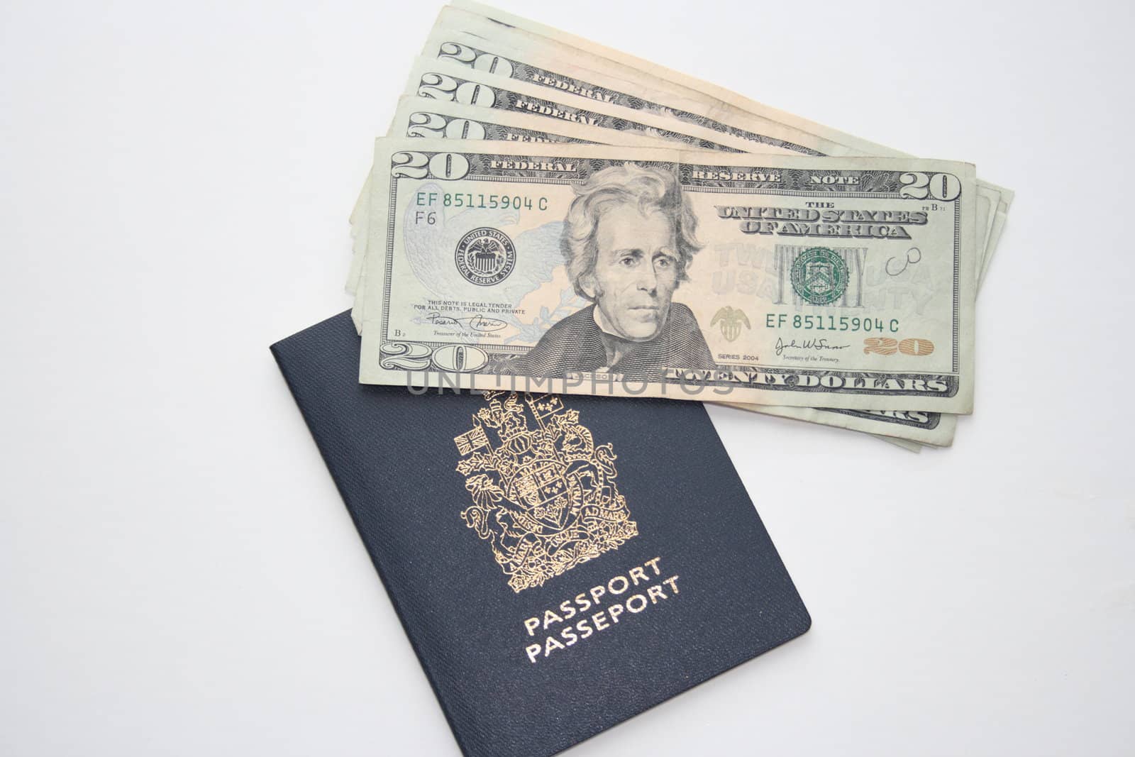 passport document and currency