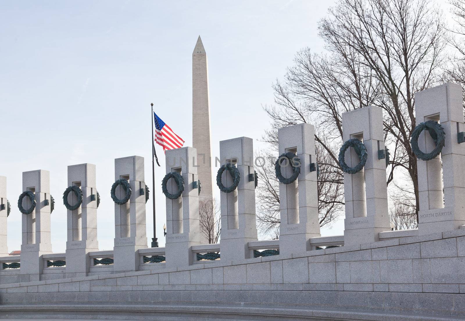  Monument and the World War II Memorial in DC 
