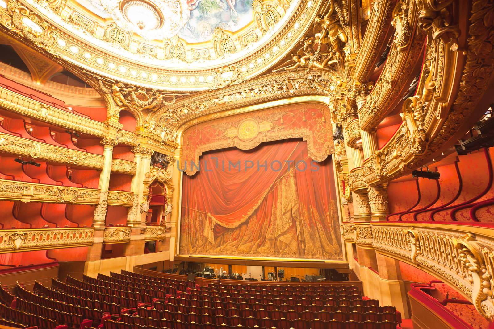 the beautiful interior of grand Opera in Paris France