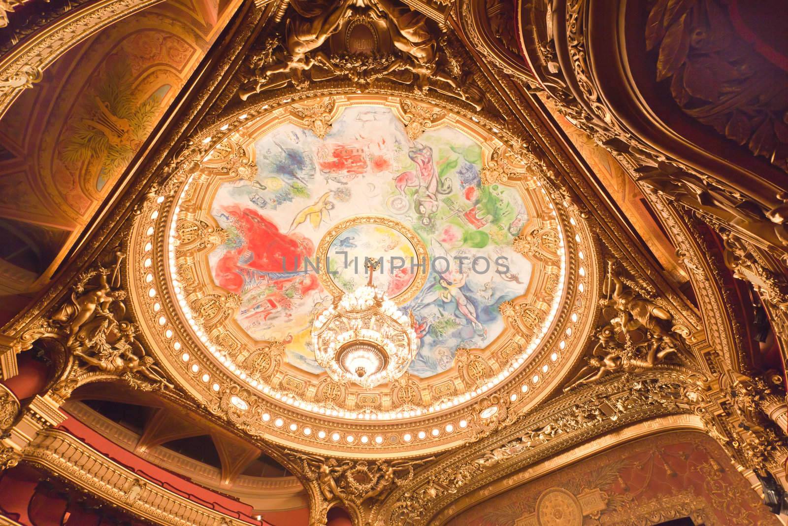 the beautiful interior of grand Opera in Paris France