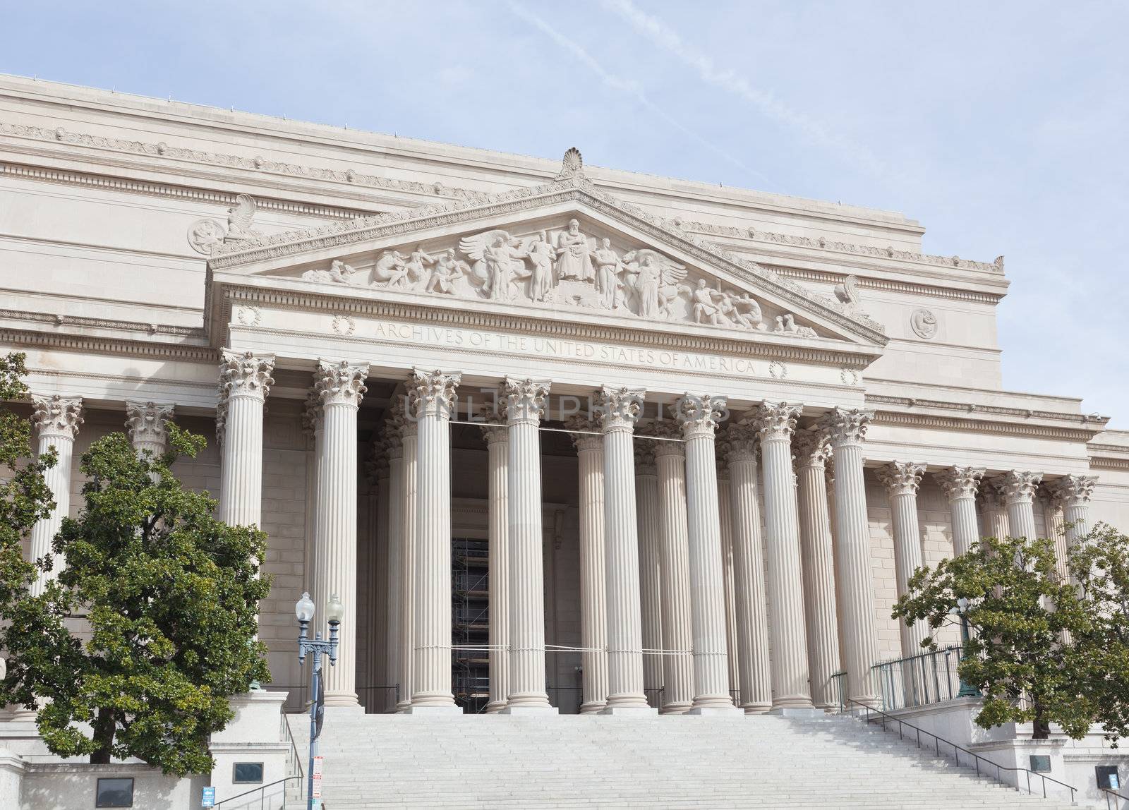 National Archives facade in Washington DC, USA 